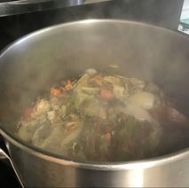 Chicken and Vegetable scraps simmering for stock