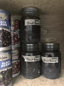 canned beans in cupboard